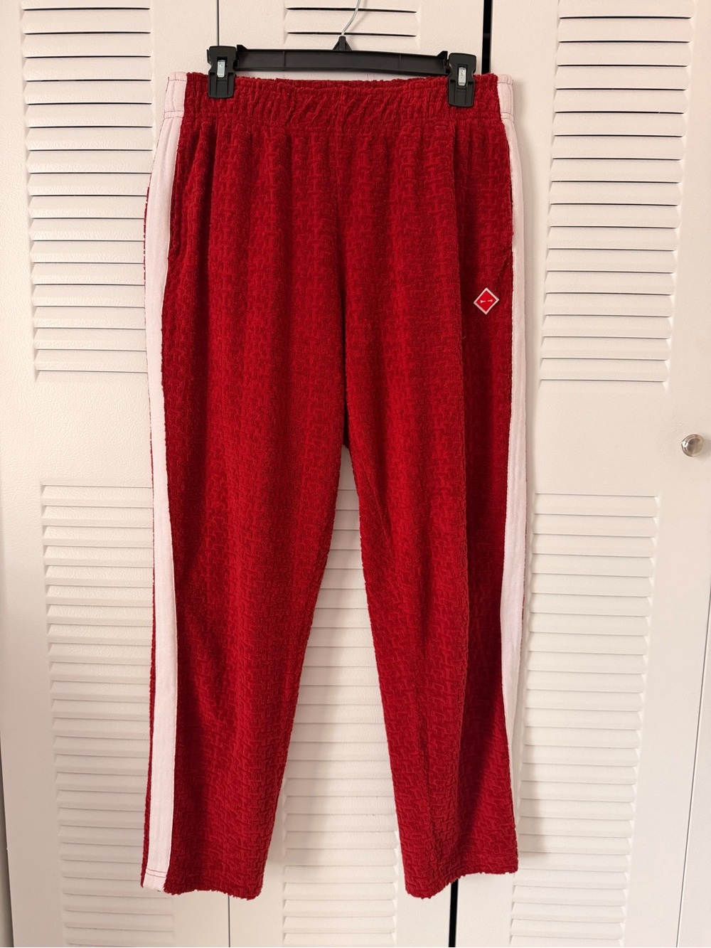 THE UPSIDE Red Terry Track Pants with White Stripe